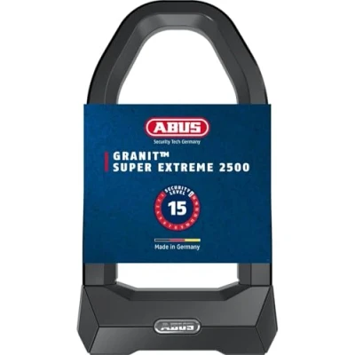 Abbildung von ABUS Bügelschloss Granit Super Extreme 2500/165HB230 gegen Sägeangriffe mit Winkelschleifern spezialisiertes Fahrradschloss für Fahrrad und E Bike Sicherheitslevel 15+, USH2500