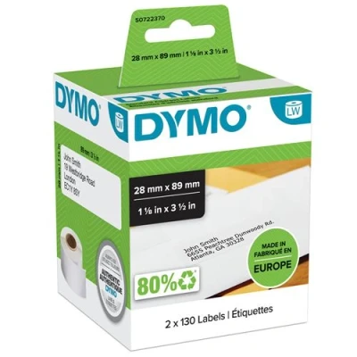 Abbildung von Etiketten DYMO LABEL WRITER Papier für Leitungen, 130 x 2 Rollen, 89 28 mm, Weiß