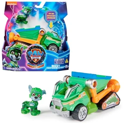 Abbildung von PAW PATROL: Der Mighty Kinofilm, Superhelden Basis Fahrzeug von Rocky mit Welpenfigur, Mülltransporter Licht und Geräuscheffekten, Spielzeug geeignet für Kinder ab 3 Jahren