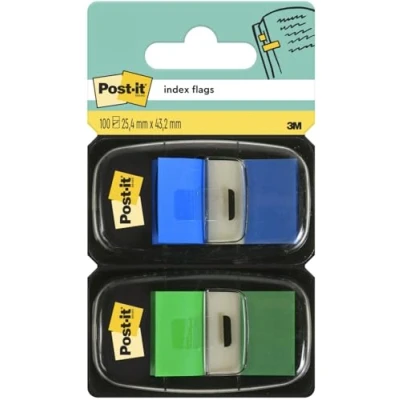 Abbildung von Post it I680 GB2 Haftstreifen Index Standard, 2 x 50 im Spender, 25,4 43,2 mm, blau, grün