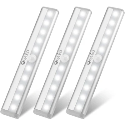 Abbildung von OxyLED Schranklicht mit Bewegungsmelder, Bewegungsmelder Innen Batterie 3 Stück Schrankbeleuchtung Auto Ein/Aus Stick On Magnetstreifen Schranklampe für Treppe Küchen