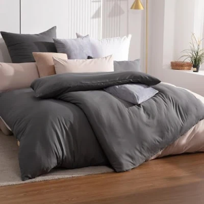 Abbildung von Soifox 135x200 4teilig Anthrazit bettwäsche Sets aus Mikrofaser bügelfrei &amp; knitterfrei Bettbezug 2er + Kissenbezug , 80x80 mit Reißverschlus
