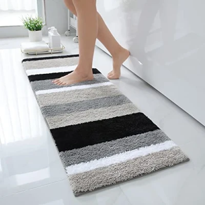 Abbildung von Homaxy rutschfest Badezimmerteppich Weich Hochflor Mikrofaser Badematte Saugfähige Badteppiche Waschbar Badvorleger 40 x 120 cm, Schwarz/Grau