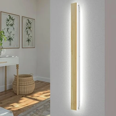 Abbildung von AOEH LED Wandleuchte Innen Holz Wandlampe Dimmbare Mit Fernbedienung Lange Aus Bambus 41W Lampen Wandbeleuchtung Modern Für Schlafzimmer Wohnzimmer Flur Treppenhaus,115cm