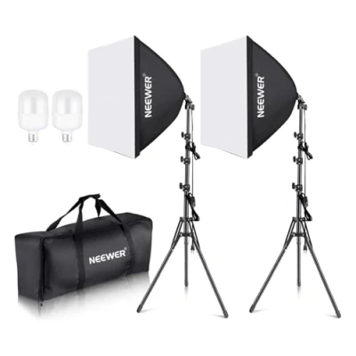 Abbildung von NEEWER 700W Äquivalent Softbox Beleuchtung Set, 2Pack 5500K CFL Glühbirnen, 24x24 Zoll Softboxen mit E27 Sockel, Fotografie kontinuierliche Set Fotostudio Ausrüstung