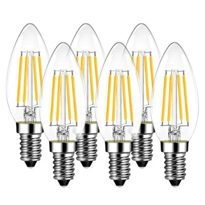 Abbildung von 6er Pack E14 Kerze LED Lampe für Kronleuchter, Glühfaden Retrofit Classic, 4W 470 Lumen ersetzt 40 Watt, 2700K Warmweiß, Filament Fadenlampe, Glas, nicht dimmbar, 3 Jahre Garantie LVWIT