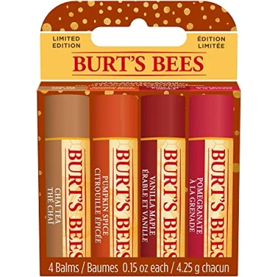 Abbildung von Burt&#039;s Bees Geschenkset Lippenbalsam Set mit Bienenwachs und Vitamin E 100 % natürlichen Ursprungs Chai Tea, Kürbisgewürz, Vanille Ahorn, Granatapfel 4 x 4,25 g