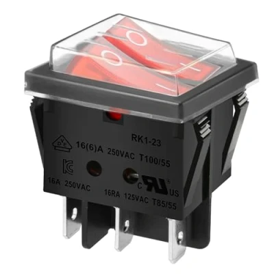 Abbildung von Heschen Doppel Kippschalter, SPST EIN AUS, 6 Terminals, rotes Licht, 16 A, 250 VAC mit wasserfester Abdeckung