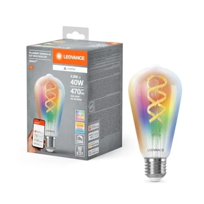 Abbildung von Ledvance SMART+ MATTER LED Lampe, kompatibel mit Google, Alexa, Apple, Weißglas, 4,8W, 470lm, E27, Farblicht &amp; Weißlicht, App oder Sprachsteuerung, bis zu 15.000 Std. Lebensdauer, single pack