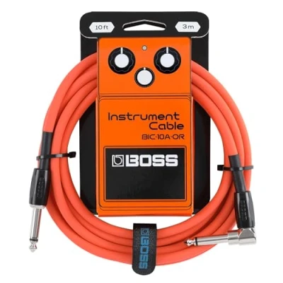Abbildung von BOSS BIC 10A Serie Instrumentenkabel Gerade auf gewinkelte 6,3 mm Klinkenstecker 3 m Länge Hochwertige Kabel für Gitarre, Bass &amp; mehr geräuscharm robust Orange