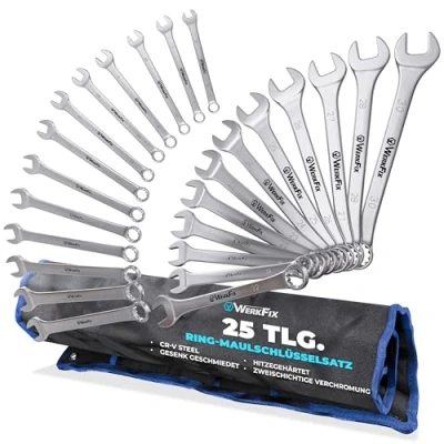 Abbildung von WerkFix Ring Maulschlüsselsatz 25 tlg. 6 32 mm aus CrV Stahl, Gabelschlüssel Laser markiert, mattiert, in der Tasche