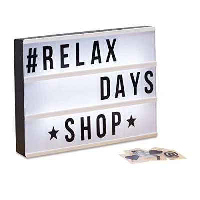 Abbildung von Relaxdays Light Box, Leuchtbox Set mit 85 Zeichen, Buchstaben, LED Leuchtschild, HxBxT: 22 x 30 4,3 cm, weiß/schwarz