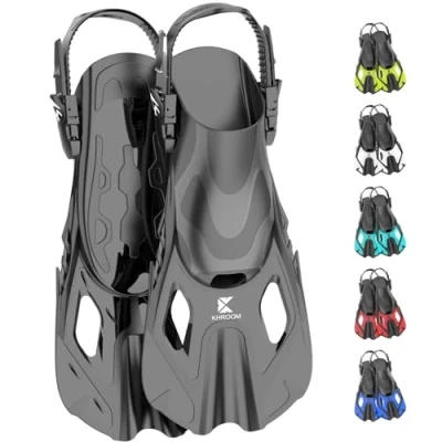 Abbildung von Khroom Kurze Flossen Erwachsene / Kinder Gr.32 47 verstellbare Schnorchelflossen kurz Schwimmflossen Kurzflossen zum Schnorcheln Taucherflossen einstellbar Schwimmen Tauchen (Weiß 32 36)