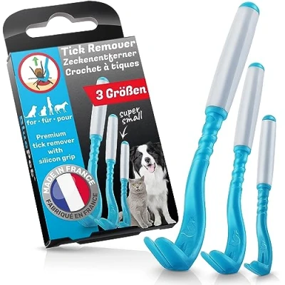 Abbildung von BluePet 3er Set Premium Zeckenhaken für Hunde, Katze, Pferd &amp; Mensch Zeckenzange I Zeckenhebel d. bewährte Zeckenentferner Alternative zu Zeckenpinzette Zeckendreher Zeckenschutz Zeckenmittel