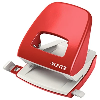 Abbildung von Leitz Büro Locher aus Metall, Für 30 Blatt, Anschlagschiene mit Formatangaben, Ergonomisches Design, rot, 50080025