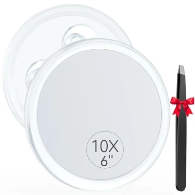 Abbildung von Auxmir 10X Vergrößerungsspiegel 15cm mit 3 Saugnäpfen, Kosmetikspiegel 10 Fach Vergrößerung, Schminkspiegel Wandspiegel für Zuhause Badezimmer Reisen