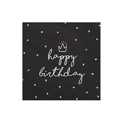 Abbildung von PartyDeco Servietten Happy Birthday 20 Stück 33x33cm 1/4 Falz 3 lagig Papierservietten Geburtstag schwarz