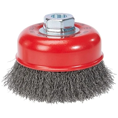 Abbildung von kwb AGGRESSO FLEX® Topf Bürste für Winkelschleifer Ø 100 mm, M14 Gewinde Aufnahme, gewellter HSS Stahldraht, Metall und Stein
