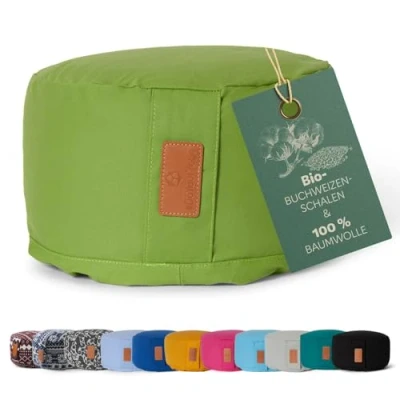 Abbildung von #DoYourYoga rundes Yogabolster waschbarer Bezug, Bio Buchweizenschalen (KBA) Füllung, 30 x 15 cm, Yoga Kissen für Yin &amp; Meditation hellgrün