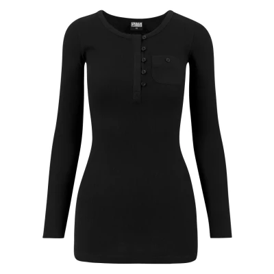 Abbildung von Urban Classics Ladies LONG RIB Pocket Turnup TEE Langarmshirt, Damen, Größe: Large, Black