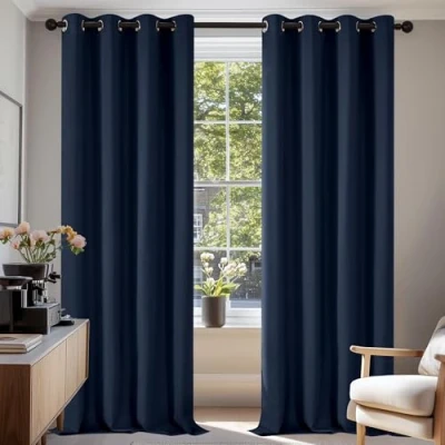 Abbildung von Deconovo Verdunkelungsgardinen mit Kälteschutz Vorhang Blickdicht Kälteschutzvorhang, 210x140 cm(HöhexBreite), Dunkelblau, 2er Set