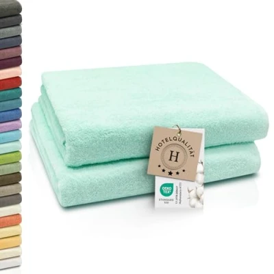 Abbildung von ZOLLNER 2er Set Badetücher weiche und saugstarke Duschtücher waschbar bis 95C Baumwolle 100x150 cm in Mint