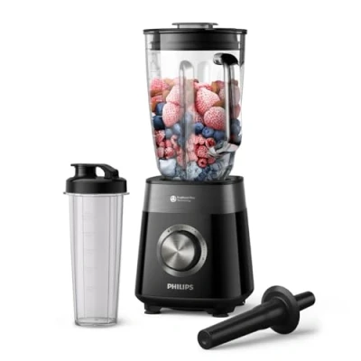 Abbildung von Philips 5000 Serie Standmixer inkl. Blend and go Behälter 1200 W. 2L maximales Fassungsvermögen. ProBlend Plus Technologie. Spülmaschinengeeignete Teile. Schwarz (HR3031/00)