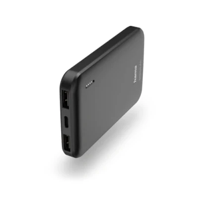 Abbildung von Hama Powerbank Pocket 5 5000mAh (externer Akku mit 2x USB A, Power Pack zertifiziert, LED Anzeige, Handy Zubehör, Tablet, Bluetooth Box etc., tragbares Ladegerät klein) anthrazit