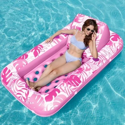 Abbildung von Sloosh 72&quot;x38&quot;/180x95 cm Luftmatratzte Pool für Erwachsene, aufblasbarer Sonnenpool mit Getränkehaltern, verstellbare Rückenlehne, Luftmatratze Wasser Sommerspaß, Wasserparty Rosa