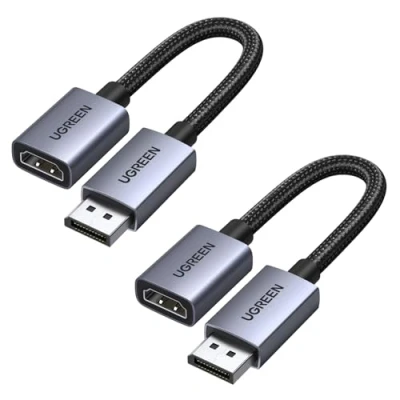 Abbildung von UGREEN 4K Displayport auf HDMI Adapter 2 Stücke 4K@30Hz 2K@60Hz 1080P@120Hz, Unidirektional DP HDMI, Kompatibel mit Laptop PC Monitor Grafikkarten TV Projektor HP Dell AMD GPU NVIDIA
