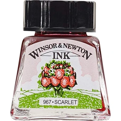 Abbildung von Winsor &amp; Newton 1005601 Drawing Inks Zeichentusche für Kalligraphen, Illustratoren, Grafikern, Künstler wasserbeständige Farben, herrvorragender Transparenz, 14ml Flasche Scharlach