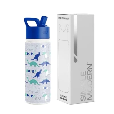 Abbildung von Simple Modern Trinkflasche Kinder mit Strohhalm Sport Isolierte Edelstahl Kindertrinkflasche für Kleinkinder Jungen und Mädchen Summit 530ml Dinosaur Roar