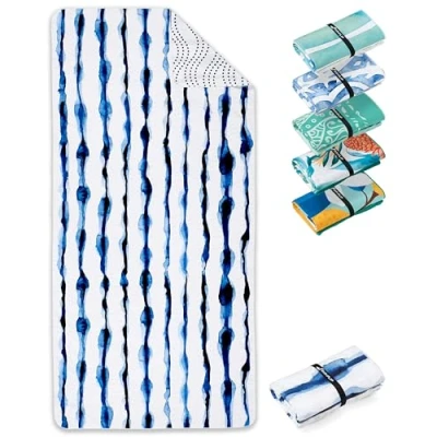 Abbildung von Fit Flip Strandtuch XXL Mikrofaser Badetuch Strandtücher leicht und schnelltrocknend 100% recyceltes Handtuch Strandhandtuch zum Baden (Batik Stripes 160x90cm)