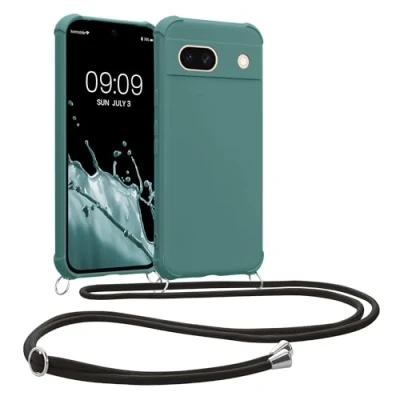 Abbildung von kwmobile Necklace Case kompatibel mit Google Pixel 8a Hülle Cover Kordel zum Umhängen Silikon Schutzhülle Petrol