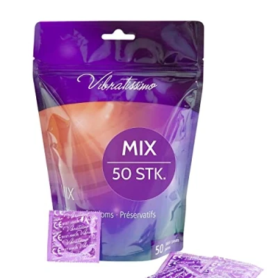 Abbildung von VIBRATISSIMO Kondome Mix 50er Pack gemischt I gefühlsecht &amp; extra feucht Condoms for Men Kondom Beutel dünne Wandstärke Aromatisiert hauchzart genoppt gerippt