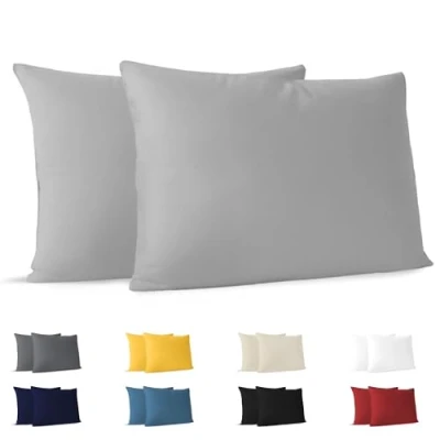 Abbildung von Dreamzie Set mit 2X Kissenbezüge Baumwolle 100% Jersey Kissenhülle 2er Pack Bettwäsche Doppelbett Kissenbezug Kissen Schoner Resistent und Hypoallergen (40 x 60 cm, Grau)
