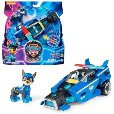Abbildung von PAW PATROL: Der Mighty Kinofilm, Superhelden Fahrzeug Spielzeugauto von Chase mit Welpenfigur, Polizeiauto Licht und Geräuscheffekten, Spielzeug für Kinder ab 3 Jahren