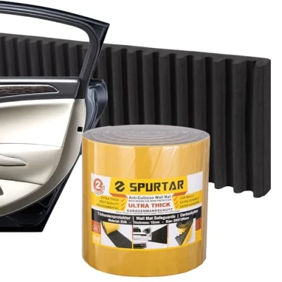 Abbildung von Spurtar Garagen Wandschutz 200 x 20 1,5 cm, Kantenschutz Selbstklebend, Wandschutzfolie Türkantenschutz Garage Schaumstoff Schutz Wandpolster gegen Dart Kratzer Schwarz