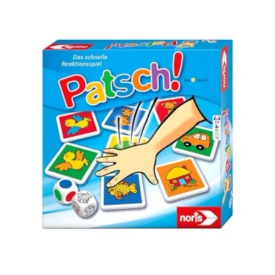 Abbildung von Noris 606013612 Patsch das schnelle Reaktionsspiel mit 25 Bildkärtchen und einem Würfel, ab 4 Jahren
