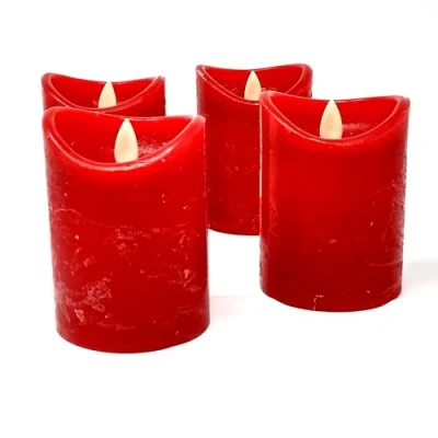 Abbildung von ToCi LED Kerzen Rot Ø 7,5 x 15 cm 4er Set flammenlose Echtwachs mit beweglicher Flamme und Timer Adventskerzen Grablicher