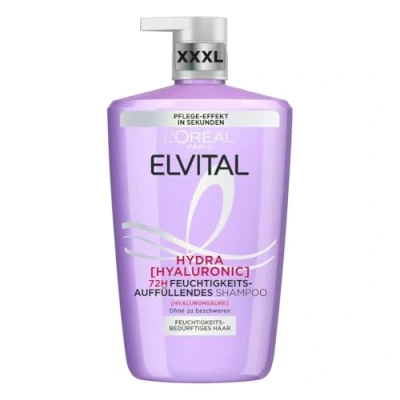 Abbildung von L&#039;Oréal Paris Elvital Hydra Hyaluronic feuchtigkeitsspendendes XXL Shampoo für glänzendes Haar, Hyaluron einen Feuchtigkeitsboost &amp; Schutz, langanhaltende Feuchtigkeit und Pflege, 1000ml