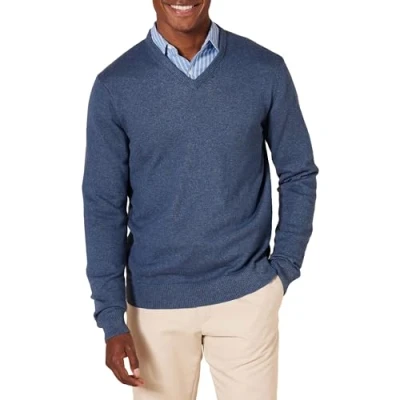 Abbildung von Amazon Essentials Herren Pullover mit V Ausschnitt (in Übergröße erhältlich), Blau Heide, L