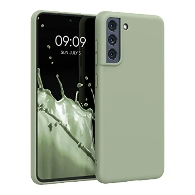 Abbildung von kwmobile Hülle kompatibel mit Samsung Galaxy S21 FE weiches TPU Silikon Case Cover geeignet für kabelloses Laden Graugrün