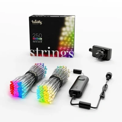 Abbildung von Twinkly Strings 250 LED RGB+ Weiß, Lichterkette, Smarte LEDs für den Innen und Außenbereich, Kompatibel mit Alexa Google Home, IP44, Weihnachtsdeko, App Steuerung, Transparentes Kabel, 20m