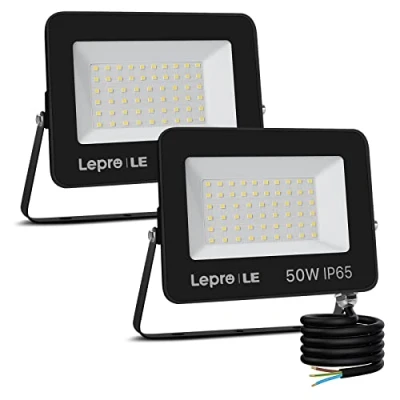 Abbildung von Lepro 50W LED Strahler Außen 2 Stücke, 4250LM Superhell Außenstrahler, IP65 Wasserdicht Fluter, 5000K Kaltweiß Scheinwerfer, Außenlampe für Garten, Innenhöfe, Garage, Hotel, Sportplatz