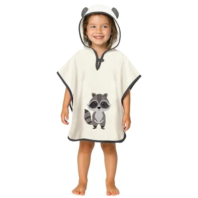 Abbildung von LAYNENBURG Premium Badeponcho Kinder mit Kapuze 100% Baumwolle OEKO TEX Baby Jungen Mädchen Handtuch Poncho Frottee 1 3 Jahre/Waschbär