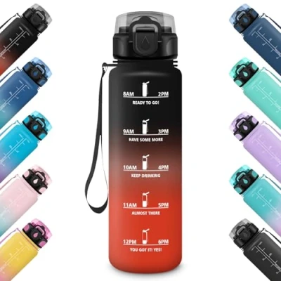 Abbildung von Honeyholly Trinkflasche Sport, Auslaufsicher 1L, Wasserflasche, Zeitmarkierung und Motivierende, Kohlensäure Geeignet, Trinkflaschen mit Filter, für Fahrrad Outdoor Yoga Gym Fitness