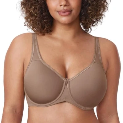 Abbildung von DELIMIRA Damen mit Bügel Nahtlose Vollschalen T Shirt BH Gepolstert Große Größen Braun Lila 85C