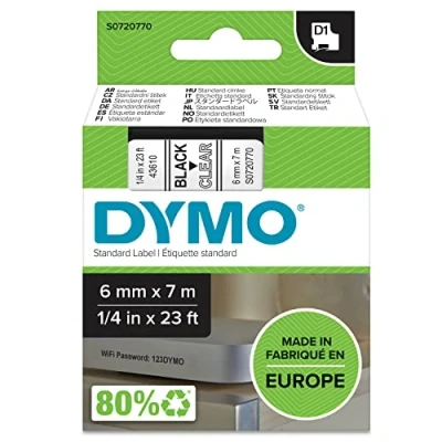 Abbildung von DYMO Original D1 Etikettenband schwarz auf transparent 6 mm x 7 m selbstklebendes Schriftband für LabelManager Beschriftungsgerät