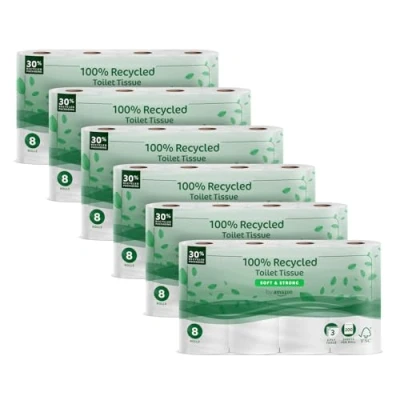 Abbildung von by Amazon Toilettenpapier, 3 lagig 100 % Recycelt, Weich und Stabil, 48 Rollen (8 Rollen, 6 er Pack), 200 Blätter pro Rolle, FSC Zertifiziert